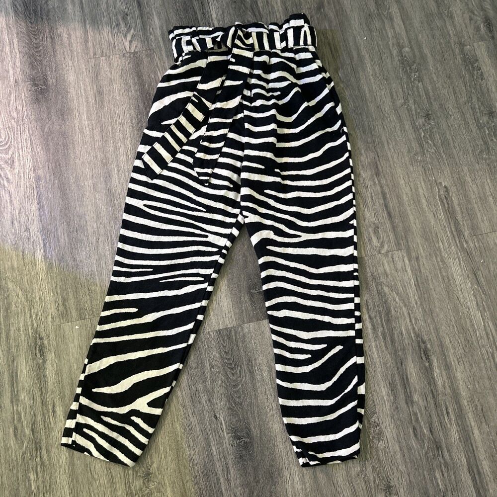 H&M Linen Blend Zebra Print Paper Bag Pants Women Size 2